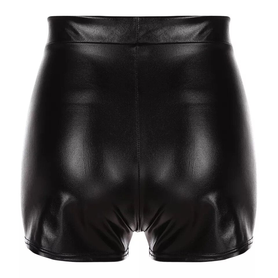 Women Wet Look Faux Leather Booty Shorts High Waist Hot Pants Metallic Clubwear