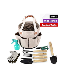 Scuddles Garden Tools Set “ 9 Piece Heavy Duty Gardening Tools With Storage Organizer