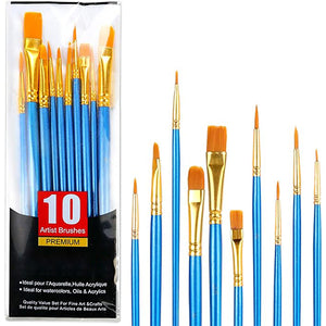 Acrylic Paint Brush Set, 1 Packs / 10 pcs Watercolor Brushes Painting Brush Nylon Hair Brushes for All Purpose Oil Watercolor Painting Artist Professional Kits.
