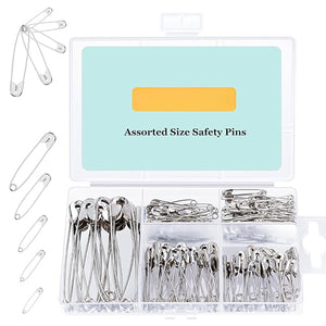 Huhuhero 150Pcs Safety Pins, Large & Small Safety Pins for Clothes Sewing Craft, Nickel Plated Steel Assorted Size Pins Bulk, Art and Craft Supplies (Sliver)