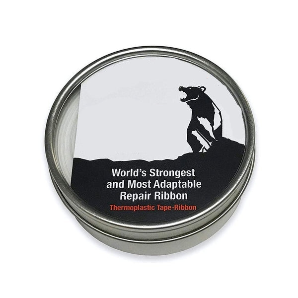 Tin of FORJ repair ribbon with branding and product description on a white background