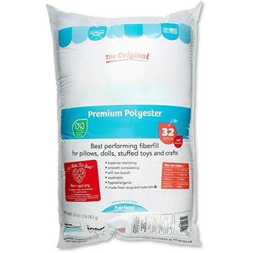 Fairfield The Original Poly-Fil, Premium Polyester Fiber Fill, Soft Pillow Stuffing, Stuffing for Stuffed Animals, Toys, Cloud Decorations, and More, Machine-Washable Poly-Fil Fiber Fill, 32-ounce Bag