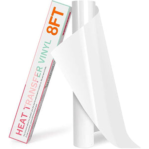 HTVRONT HTV Roll Heat Transfer Vinyl - 12" x 8ft White HTV Vinyl for Shirts, Iron on Vinyl for All Cutting Machine - Easy to Cut & Weed for Heat Transfer Design (White)