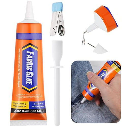 FITTDYHE Fabric Glue Permanent, 60 ML Washable Clear Clothing Glue, Super Fabric Adhesive for Rhinestones, Patches, Clothes, Denim, Leather, Polyester, Fabrics, Doll Repair, Flannel, Cotton