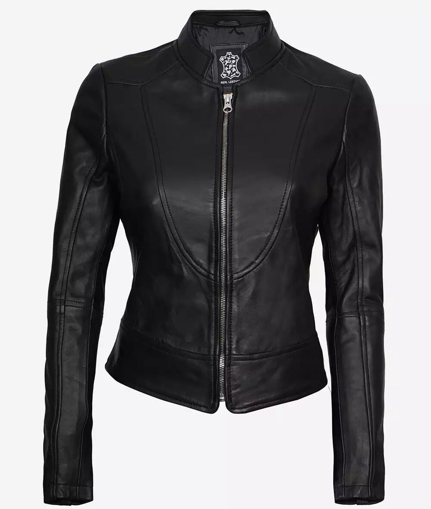 Womens Slim Fit Black Leather Biker Jacket